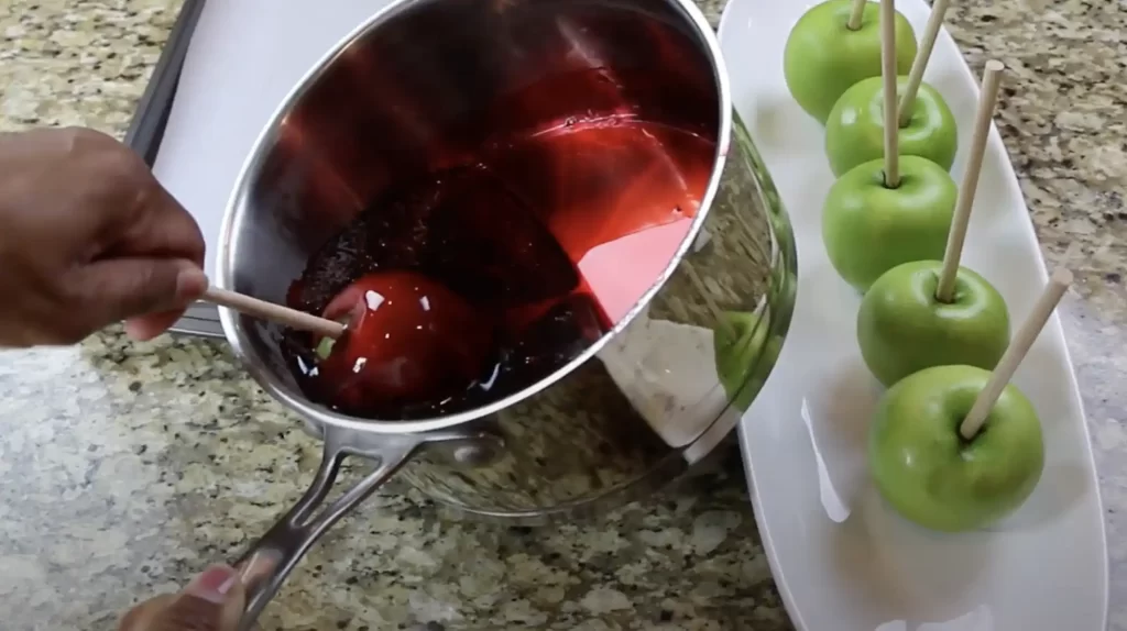 Coating the granny smith apples 